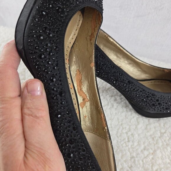 Embellished Black Evening Pump Sz 7.5 Adrienne Vittadini Open Toe 3" Heel Formal - Picture 14 of 16